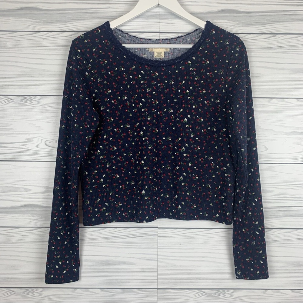 Altar'd State Navy Floral Long Sleeve Tee